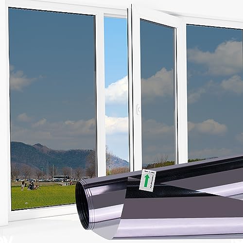 HTVRONT Fenster-Sichtschutzfolie, einwegig, Tageslicht, Sichtschutz, Fensterfolie, nicht ein, Sonnenschutz, Wärmekontrolle, Fenster, Tönungsfolie für Zuhause, reflektierend, 44.5 cmx6.5 m von HTVRONT