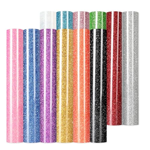 HTVRONT Glitzer-HTV-Wärmetransfer-Vinyl – 13 Blatt, 30,5 x 25,4 cm, Glitzer-Vinyl zum Aufbügeln, für T-Shirts, glitzerndes HTV, kompatibel mit Cricut und Silhouette, leicht zu schneiden und zu jäten von HTVRONT