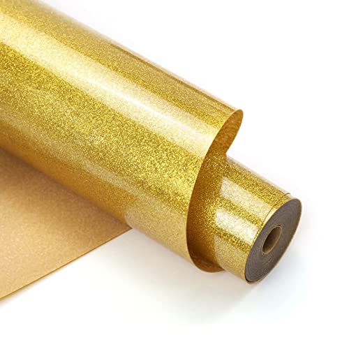 HTVRONT Gold Glitter Wärmetransfer Vinyl – 30,5 cm x 3 m Gold Glitzer zum Aufbügeln auf Hemden, Glitzer HTV-Vinyl Rollen für Hitze Vinyl Design von HTVRONT