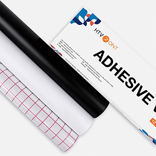 HTVRONT Vinylfolie Plotter Rollen 30.48cm x 152.4cm Matte Schwarz und Weiß Plotterfolie Selbstklebend & 1 Rollen Übertragungsfolie für Abziehbilder, Aufkleber &Bastelschneider von HTVRONT
