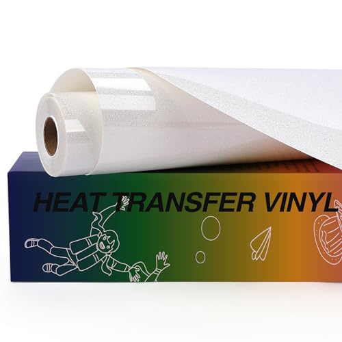 HTVRONT Wärmetransfer-Vinyl-Rolle, Regenbogenweiß, 25,4 cm x 3 m, zum Aufbügeln, weißes Glitzer-HTV-Vinyl für Hemden, leicht zu schneiden und zu jäten von HTVRONT