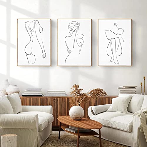 HTWLMM Abstrakte One Line Zeichnung Kunst Frau Leinwand Malerei Frau Körper Minimalistischer Kunstdruck Poster Bilder für Wohnzimmer Wandbilder Deko Schlafzimmer Modern Rahmenlos (3X20X30CM) von HTWLMM