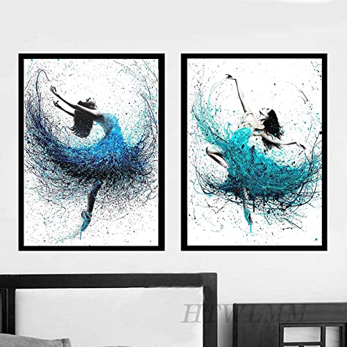 HTWLMM Bilder Aquarell Ballerina Leinwand Poster Minimalistische Wandbilder Wohnzimmer Schlafzimmer Deko Modern Kunst Badezimmer Bilder Poster Set Rahmenlos (2X30X40CM) von HTWLMM