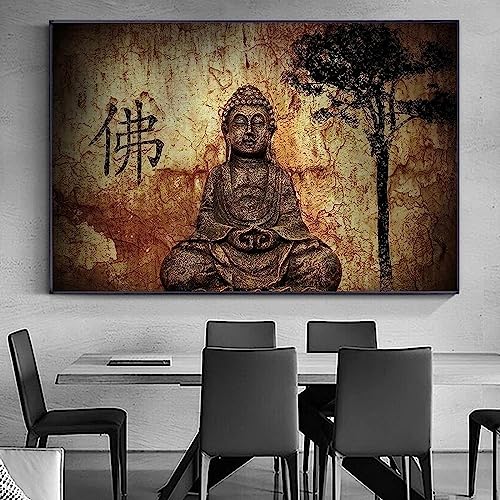 HTWLMM Buddha-Portrait Bilder Leinwand Malerei Poster Kunstdruck für Wohnzimmer Schlafzimmer Wandbilder Deko Rahmenlos (70X100CM) von HTWLMM