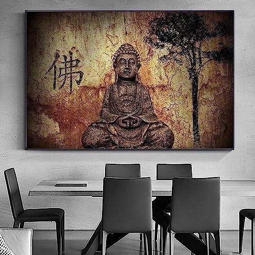 HTWLMM Buddha-Portrait Bilder Leinwand Malerei Poster Kunstdruck für Wohnzimmer Schlafzimmer Wandbilder Deko Rahmenlos (80X120CM) von HTWLMM