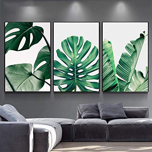 HTWLMM Grün Monstera Pflanzen Leinwand Kunstdruck Poster Grün Blätter Bilder für Wohnzimmer Wandbilder Deko Schlafzimmer Modern Rahmenlos (3X30X40CM) von HTWLMM