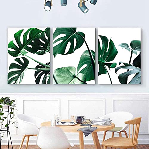 HTWLMM Grüne Pflanze Blätter Skandinavische Leinwandbilder Poster Kunstdruck Für Schlafzimmer Wohnzimmer Wohnung Wanddekoration Bilder Gemälde Rahmenlos (3X50X70CM) von HTWLMM