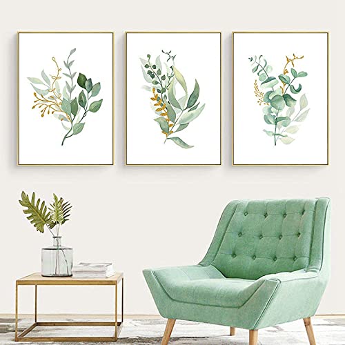 HTWLMM Grüne Pflanzen Blätter Aquarell Botanischer Leinwandbilder Poster Kunstdruck Gemälde Für Schlafzimmer Wohnzimmer Wohnung Dekor Rahmenlos (Bilder A,3X50X70CM) von HTWLMM