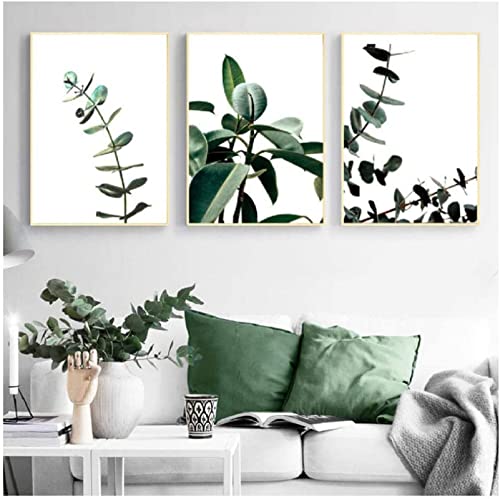 HTWLMM Grüne Pflanzen Blätter Eukalyptus Botanische Leinwandbilder Poster Kunstdruck Gemälde Für Schlafzimmer Wohnzimmer Wohnung Dekor Rahmenlos (Bilder C,3X60X80CM) von HTWLMM