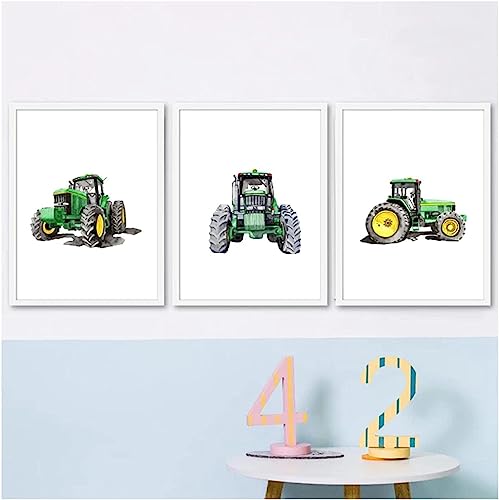 HTWLMM Leinwand Bilder Abstrakte Traktor Aquarell Landmaschinen Traktor Malerei Poster Kunstdruck für Kinderzimmer Wohnzimmer Schlafzimmer Wandbilder Deko Rahmenlos (3X20X30CM) von HTWLMM