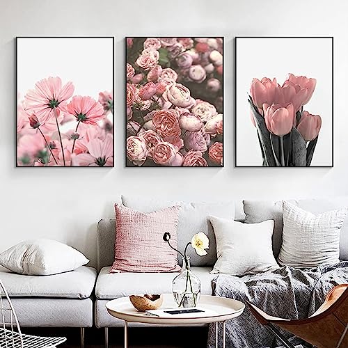 HTWLMM Leinwand Bilder Rosa Blumen Pfingstrose Poster Kunstdruck Wandbilder für Wohnzimmer Schlafzimmer Deko Rahmenlos (3X30X50CM) von HTWLMM