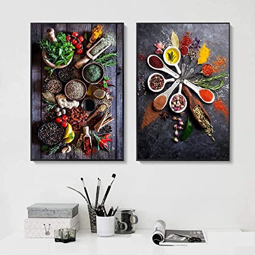 HTWLMM Leinwand Malerei Gemüsekorngewürze Kochen Essen Bilder Kunstdruck für Küche Restaurant Wandbilder Deko Rahmenlos (2x20X30CM) von HTWLMM