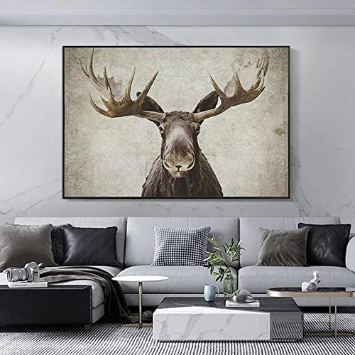 HTWLMM Leinwandbilder Schwarz Weiß Elch Wald Landschaft Poster Wandkunst Gemälde Kunstdruck Für Schlafzimmer Wohnzimmer Wohnung Dekor Kein Rahmen (70X100CM) von HTWLMM