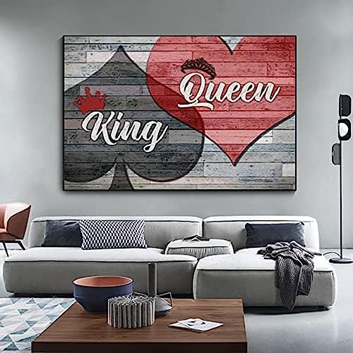 HTWLMM Liebe Herz König Und Königin Bilder Leinwand Malerei Rot Schwarz Poster Kunstdruck für Wohnzimmer Schlafzimmer Wandbilder Deko Rahmenlos (80X120CM) von HTWLMM