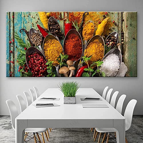 HTWLMM Moderne Gewürze Kunstdrucke Auf Leinwand Bilder Küche Wandkunst Decor Ohne Rahmen Bilder Poster Wohnzimmer Hauptdekorationen (50X100CM) von HTWLMM