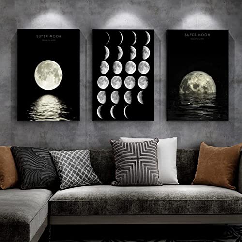 HTWLMM Mond Schwarzweiß Leinwand Wandbilder Wandkunst Gemälde Poster Kunstdruck für Schlafzimmer Wohnzimmer Wohnung Dekor Kein Rahmen (3X40X50CM) von HTWLMM