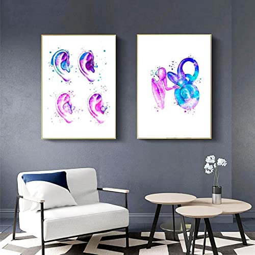 HTWLMM Ohr Struktur Anatomie Leinwand Gemälde Poster Druck Wandbild Audiologe Geschenk Doktor Büro Wandbild Kunstposter Kein Rahmen (2X50X70CM) von HTWLMM