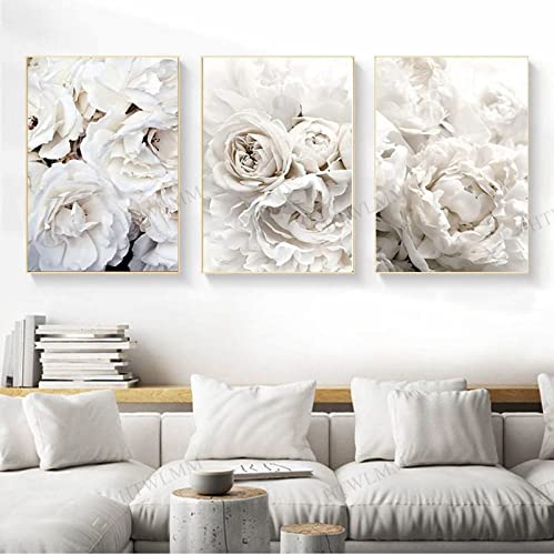 HTWLMM Rosa Pfingstrose Blumen Moderne Bilder Nordic Leinwandbild Poster 3 Set Wohnzimmer Deko Schlafzimmer Kinderzimmer Abstrakte Poster Rahmenlos (3,3X40X50CM) von HTWLMM