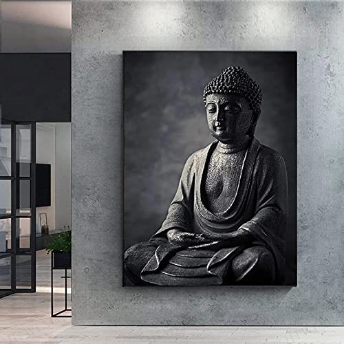 HTWLMM Schwarz Meditation Buddha Leinwandbild Wandbilder Wohnzimmer Schlafzimmer Wanddekoration Bild,Leinwand Bilder Kunstdruck Decor Rahmenlos (70X100CM) von HTWLMM