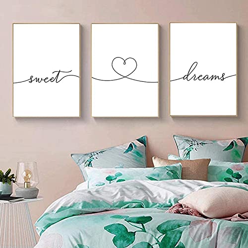 HTWLMM Schwarz Weiß Sweet Dream Minimalist Leinwand Malerei Schwarz Weiß Text Zitate Kunstdruck Poster Bilder für Wohnzimmer Wandbilder Deko Schlafzimmer Modern Rahmenlos (3X30X40CM) von HTWLMM