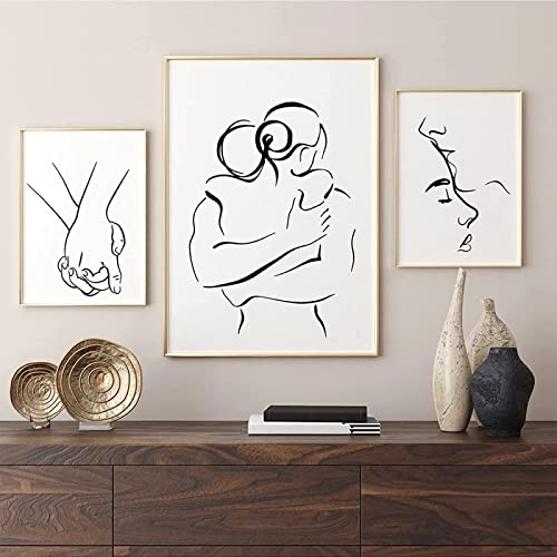 Romantisches Liebespaar Linie Bilder Küssen Umarmen Hände Halten Leinwand Wandbild Wanddeko Wohnzimmer Wohnkultur Wandbild Modern Kunstposter Rahmenlos (3X30X40CM) von HTWLMM