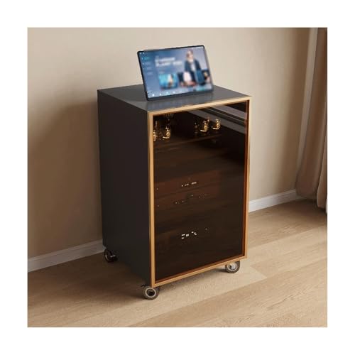 HTYUKFDG 2/3-stufiger Medienaufbewahrungsschrank, moderner AV-Schrank, Audio-Rack mit Glastüren und verstellbaren Regalen, Stereo-Schrank aus Holz for das Wohnzimmer(Grey,3 Tier) von HTYUKFDG