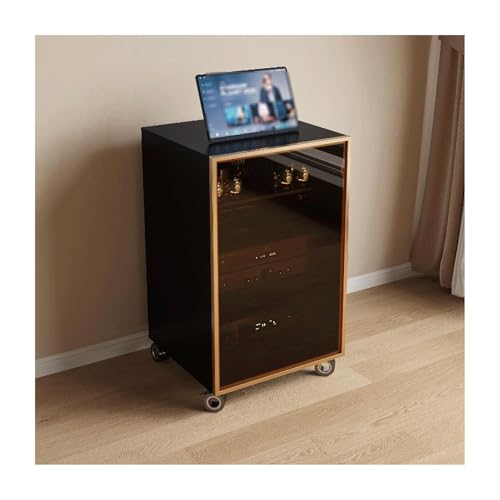 HTYUKFDG 2/3-stufiger Medienaufbewahrungsschrank, moderner AV-Schrank, Audio-Rack mit Glastüren und verstellbaren Regalen, Stereo-Schrank aus Holz for das Wohnzimmer(Svart,3 Tier) von HTYUKFDG