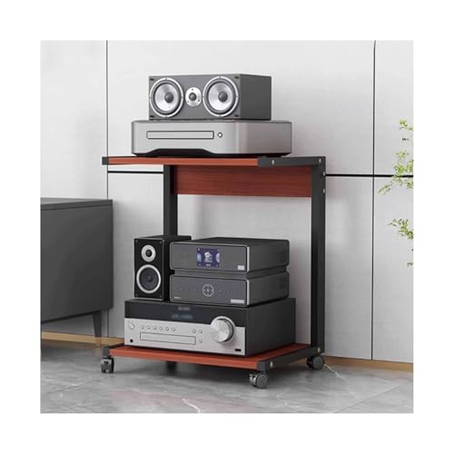 HTYUKFDG 2-stufiger AV-Medienständer, HiFi-Rack, Stereoschrank, Audio-Rack-Turm aus Holz mit Rädern, modernes Audio-Video-Regal, Spielekonsole, Unterhaltungsregal(Rosso,50x40x60cm) von HTYUKFDG