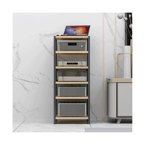 HTYUKFDG AV-Medienständer, Stereokomponentenschrank, Plattenspielerständer aus Holz mit verstellbaren Regalen, moderner HiFi-Ständer, Audio-Rack-Turm for Spielekonsole(Natural,6 Tier) von HTYUKFDG