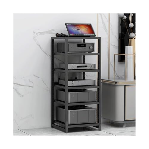 HTYUKFDG AV-Medienständer, Stereokomponentenschrank, Plattenspielerständer aus Holz mit verstellbaren Regalen, moderner HiFi-Ständer, Audio-Rack-Turm for Spielekonsole(Svart,6 Tier) von HTYUKFDG