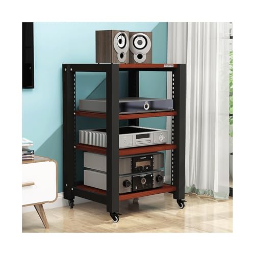 HTYUKFDG AV-Medienständer mit Rädern, HiFi-Ständer, verstellbare Medienaufbewahrungsregale, Audio-Rack-Tower aus Holz, Stereoschrank for CD-Player, Videospielkonsole(Bruin,4 Tier) von HTYUKFDG