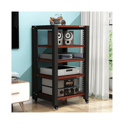 HTYUKFDG AV-Medienständer mit Rädern, HiFi-Ständer, verstellbare Medienaufbewahrungsregale, Audio-Rack-Tower aus Holz, Stereoschrank for CD-Player, Videospielkonsole(Bruin,5 Tier) von HTYUKFDG
