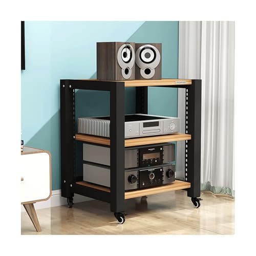 HTYUKFDG AV-Medienständer mit Rädern, HiFi-Ständer, verstellbare Medienaufbewahrungsregale, Audio-Rack-Tower aus Holz, Stereoschrank for CD-Player, Videospielkonsole(Legno,3 Tier) von HTYUKFDG
