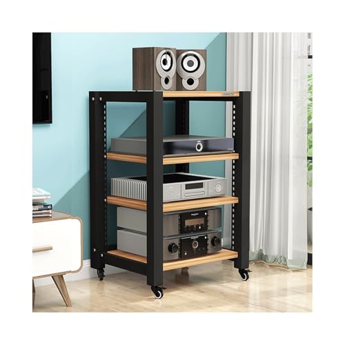 HTYUKFDG AV-Medienständer mit Rädern, HiFi-Ständer, verstellbare Medienaufbewahrungsregale, Audio-Rack-Tower aus Holz, Stereoschrank for CD-Player, Videospielkonsole(Legno,4 Tier) von HTYUKFDG