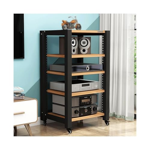 HTYUKFDG AV-Medienständer mit Rädern, HiFi-Ständer, verstellbare Medienaufbewahrungsregale, Audio-Rack-Tower aus Holz, Stereoschrank for CD-Player, Videospielkonsole(Legno,5 Tier) von HTYUKFDG