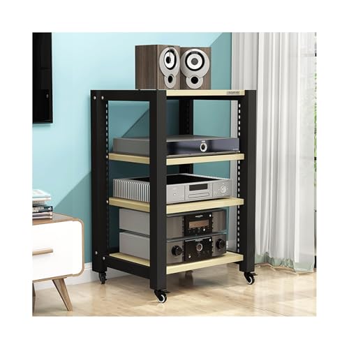 HTYUKFDG AV-Medienständer mit Rädern, HiFi-Ständer, verstellbare Medienaufbewahrungsregale, Audio-Rack-Tower aus Holz, Stereoschrank for CD-Player, Videospielkonsole(Natural,4 Tier) von HTYUKFDG