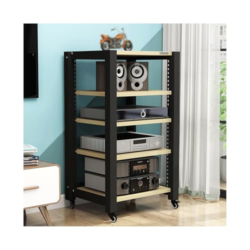 HTYUKFDG AV-Medienständer mit Rädern, HiFi-Ständer, verstellbare Medienaufbewahrungsregale, Audio-Rack-Tower aus Holz, Stereoschrank for CD-Player, Videospielkonsole(Natural,5 Tier) von HTYUKFDG