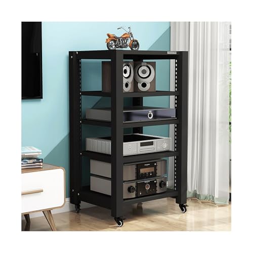 HTYUKFDG AV-Medienständer mit Rädern, HiFi-Ständer, verstellbare Medienaufbewahrungsregale, Audio-Rack-Tower aus Holz, Stereoschrank for CD-Player, Videospielkonsole(Svart,5 Tier) von HTYUKFDG