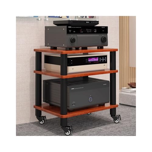 HTYUKFDG Audio-Rack-Tower mit Rädern, Heim-Stereoanlage, Schrank for Unterhaltungskomponenten, robuster Audio-Video-Medienständer for das Home-Office-Theater(Bruin,3 Tier) von HTYUKFDG