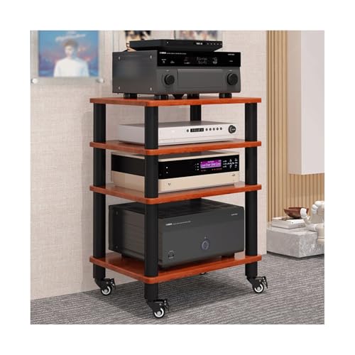 HTYUKFDG Audio-Rack-Tower mit Rädern, Heim-Stereoanlage, Schrank for Unterhaltungskomponenten, robuster Audio-Video-Medienständer for das Home-Office-Theater(Bruin,4 Tier) von HTYUKFDG