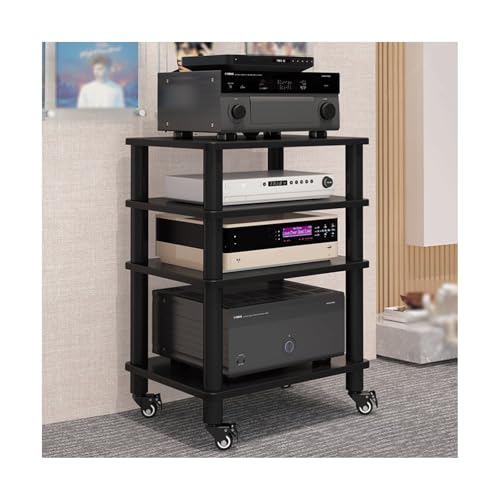HTYUKFDG Audio-Rack-Tower mit Rädern, Heim-Stereoanlage, Schrank for Unterhaltungskomponenten, robuster Audio-Video-Medienständer for das Home-Office-Theater(Svart,4 Tier) von HTYUKFDG