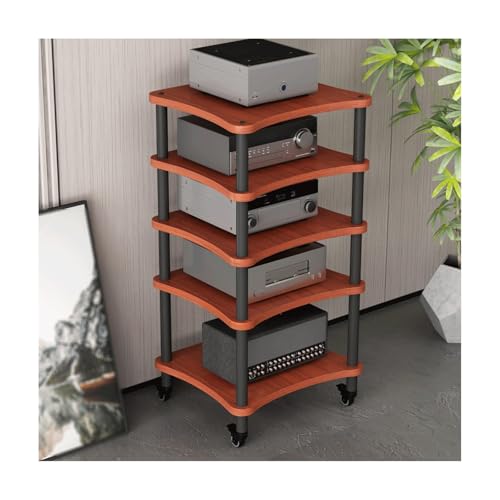 HTYUKFDG Audio-Video-Medienständer, modernes Heim-Stereosystem, Unterhaltungskomponenten-Schrank, robuster Audio-Rack-Turm mit Rädern for Zuhause(Bruin,5 Tier) von HTYUKFDG