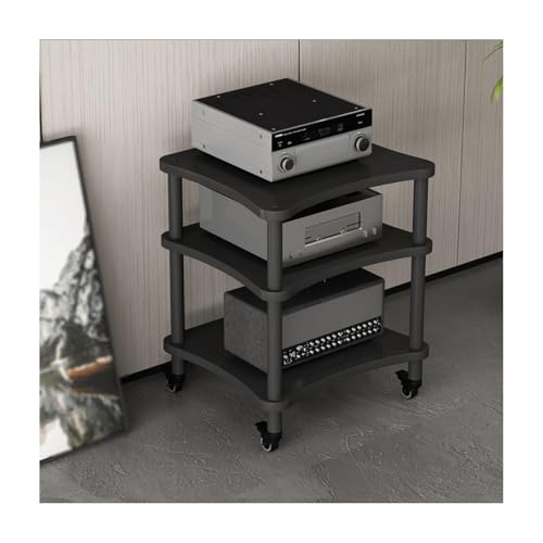 HTYUKFDG Audio-Video-Medienständer, modernes Heim-Stereosystem, Unterhaltungskomponenten-Schrank, robuster Audio-Rack-Turm mit Rädern for Zuhause(Svart,3 Tier) von HTYUKFDG