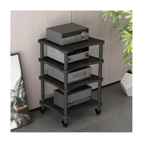 HTYUKFDG Audio-Video-Medienständer, modernes Heim-Stereosystem, Unterhaltungskomponenten-Schrank, robuster Audio-Rack-Turm mit Rädern for Zuhause(Svart,4 Tier) von HTYUKFDG