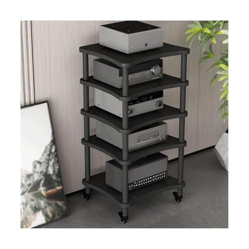 HTYUKFDG Audio-Video-Medienständer, modernes Heim-Stereosystem, Unterhaltungskomponenten-Schrank, robuster Audio-Rack-Turm mit Rädern for Zuhause(Svart,5 Tier) von HTYUKFDG