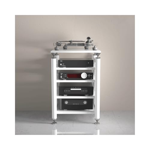 HTYUKFDG Audio-Video-Regal, Medienständer mit verstellbaren Regalen, Audio-Rack-Turm, Stereo-Schrank, Unterhaltungskomponente, HiFi-Ständer for den Wohn- und Aufnahmeraum(Blanc,4 Tier) von HTYUKFDG