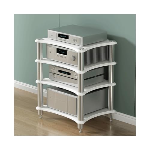 HTYUKFDG HiFi-Rack AV-Medienständer Offener Stereoschrank aus Holz Audio-Video-Regal Display Audio-Rack Tower Plattenspieler for Verstärker Spielkonsole(Blanc,4 Tier) von HTYUKFDG