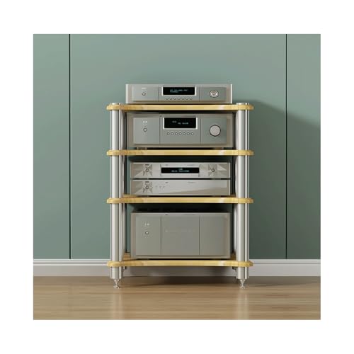 HTYUKFDG HiFi-Rack AV-Medienständer Offener Stereoschrank aus Holz Audio-Video-Regal Display Audio-Rack Tower Plattenspieler for Verstärker Spielkonsole(Natural,4 Tier) von HTYUKFDG