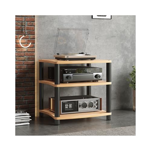 HTYUKFDG HiFi-Ständer, Audio-/Video-Komponentenschrank, moderner Medienaufbewahrungsschrank, Audio-Rack-Tower aus Holz, CD-Player-Ständer for Gaming-Aufnahmeräume(Legno,3 Tier) von HTYUKFDG