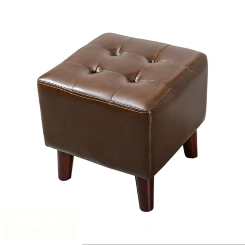 HTYUKFDG Kleiner Fußhocker, Ottomane Kunstleder-Fußstütze Ottomane mit Füßen aus massiver Eiche quadratischer Fußhocker multifunktionale zusätzliche Sitzgelegenheit für die Couch im Wohnzimmer von HTYUKFDG